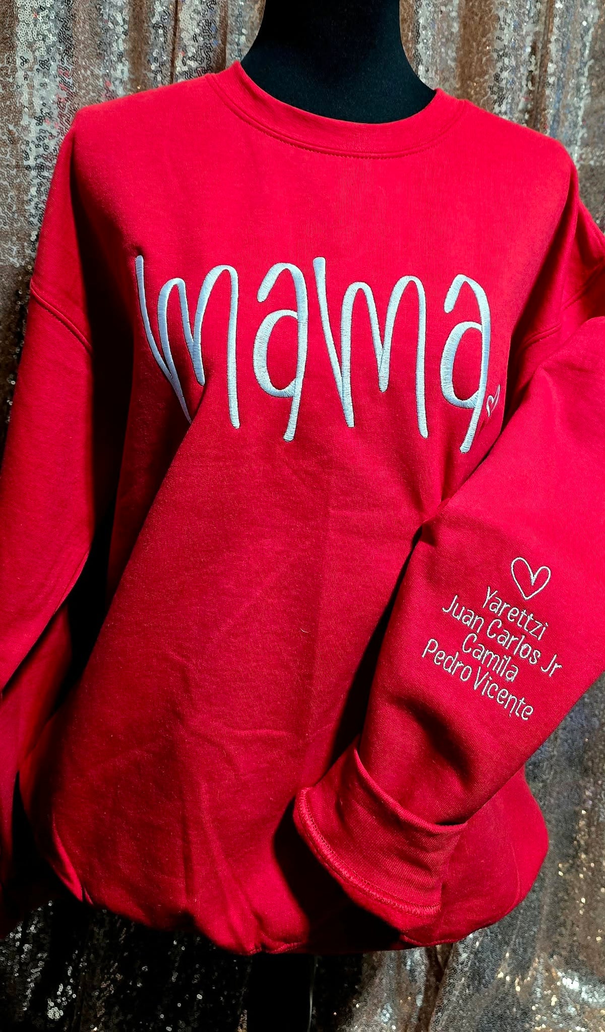 Mama Crewneck with Kids’ Names on Sleeve