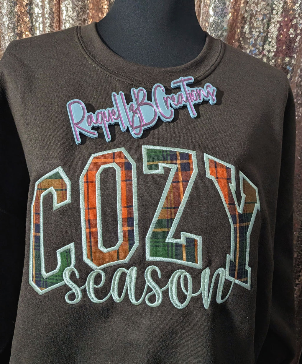 Cozy Season Plaid Appliqué Crewneck