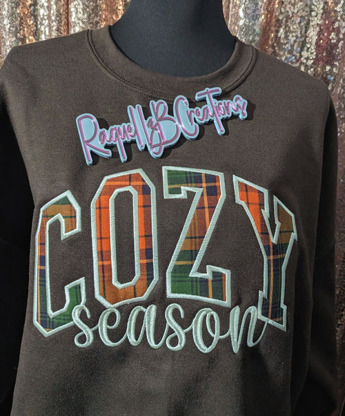Cozy Season Plaid Appliqué Crewneck
