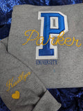Custom College Varsity Crewneck – Personalized School & Sleeve Name