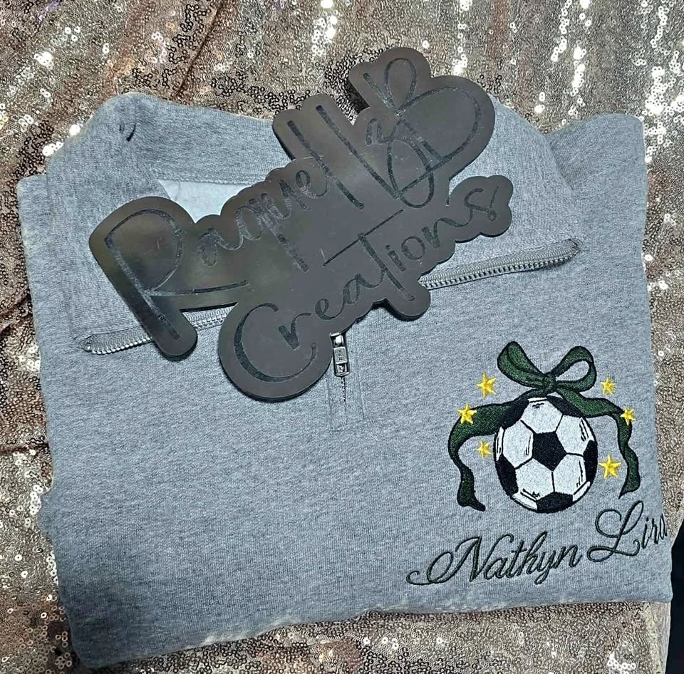 Personalized Sports Quarter-Zip – Ball, Bow & Name